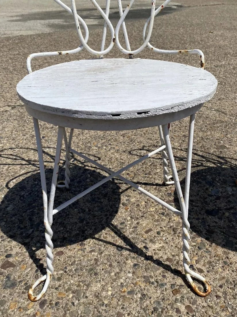 Antique French Bistro Twisted Wrought Iron Ice Cream Parlor Chairs - a Pair - 9