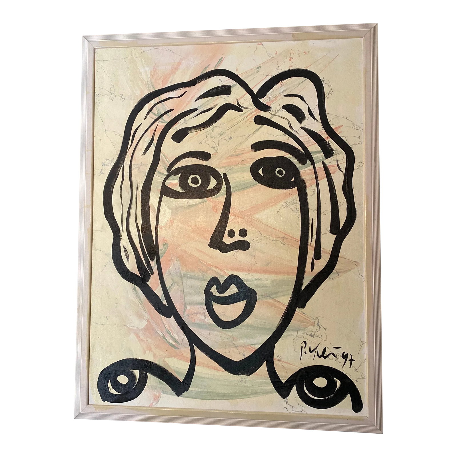 1970s Peter Keil Cubist Black aFace Painting: Peter Keil is a German artist that focuses primarily on abstract expressionism. Keil painted with some of the greats including Joan Miro, Pablo Picasso and Andy Warhol, to name a few. This is a
