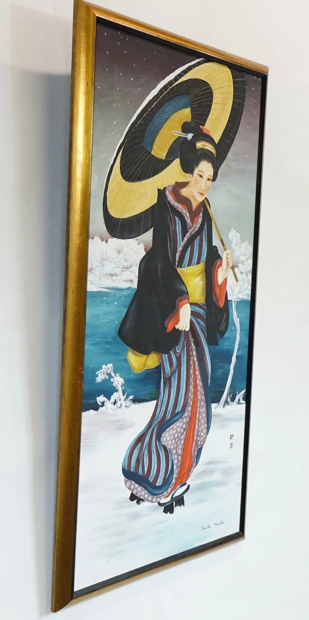 Mid 20th Century Geisha Oil on Canvas Board Signed Original - 10
