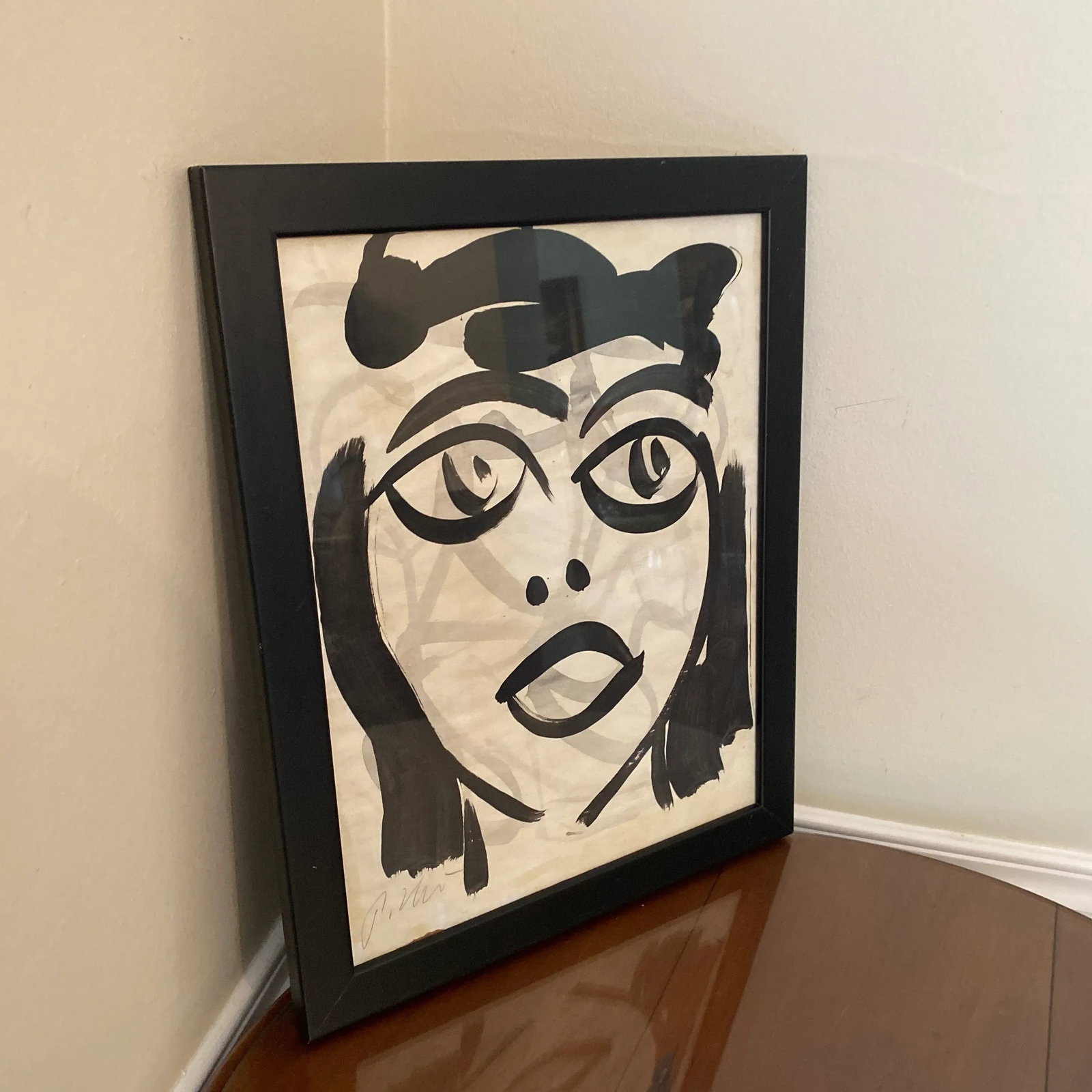 1970s Peter Keil Contemporary Original Black & White Abstract Portrait Painting, Framed - 3