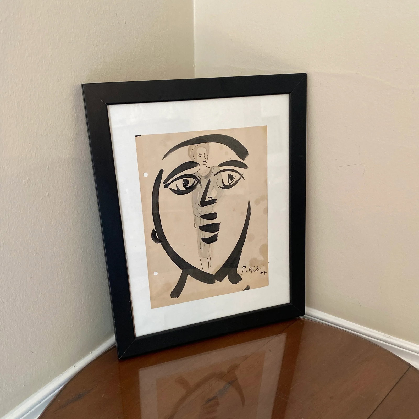 1960s Peter Keil Contemporary Original Black & White Abstract Portrait Painting, Framed - 6