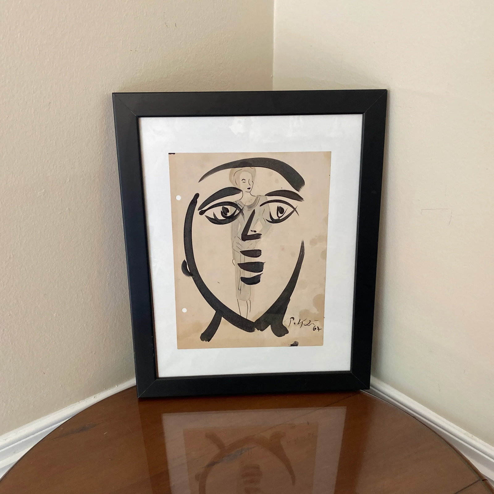 1960s Peter Keil Contemporary Original Black & White Abstract Portrait Painting, Framed - 7