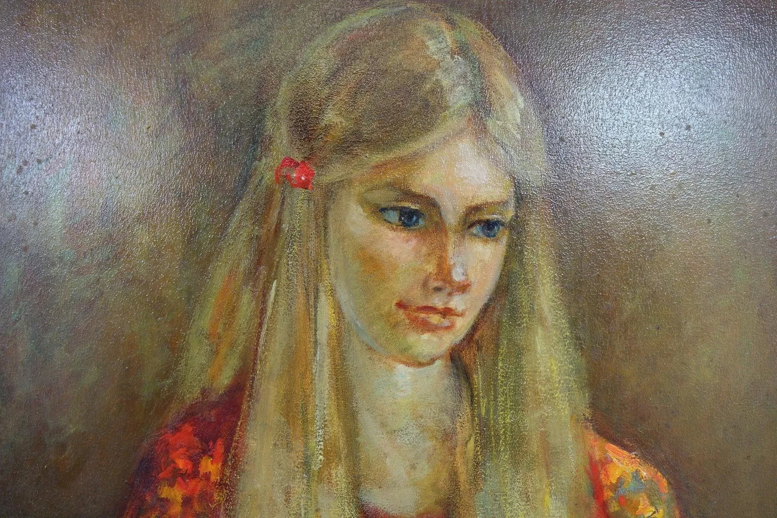 Mid 20th Century Portrait Oil Paint on Canvas Board Original, Framed - 3