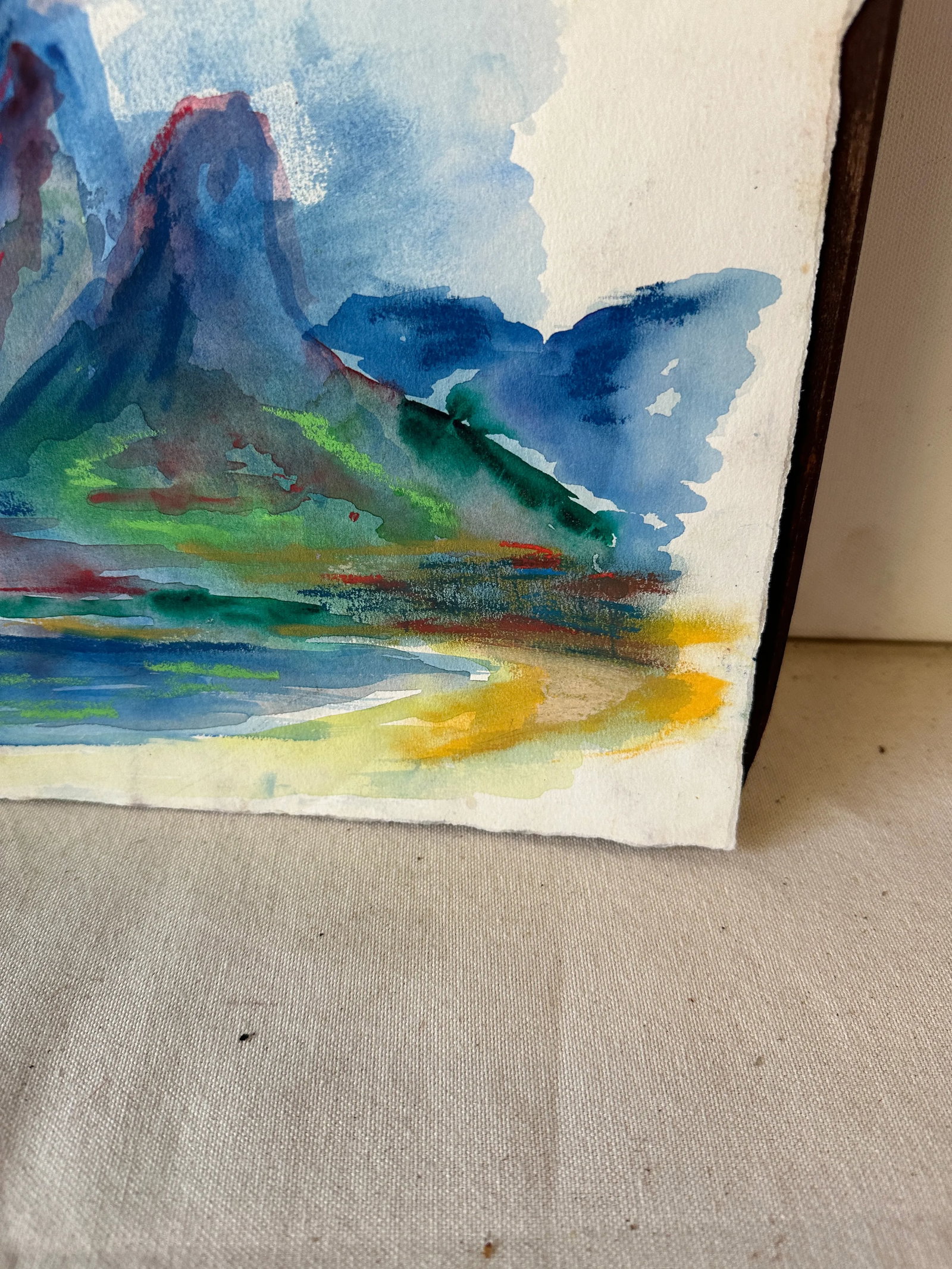 Vintage Abstract Blue Mountain Watercolor Painting - 6