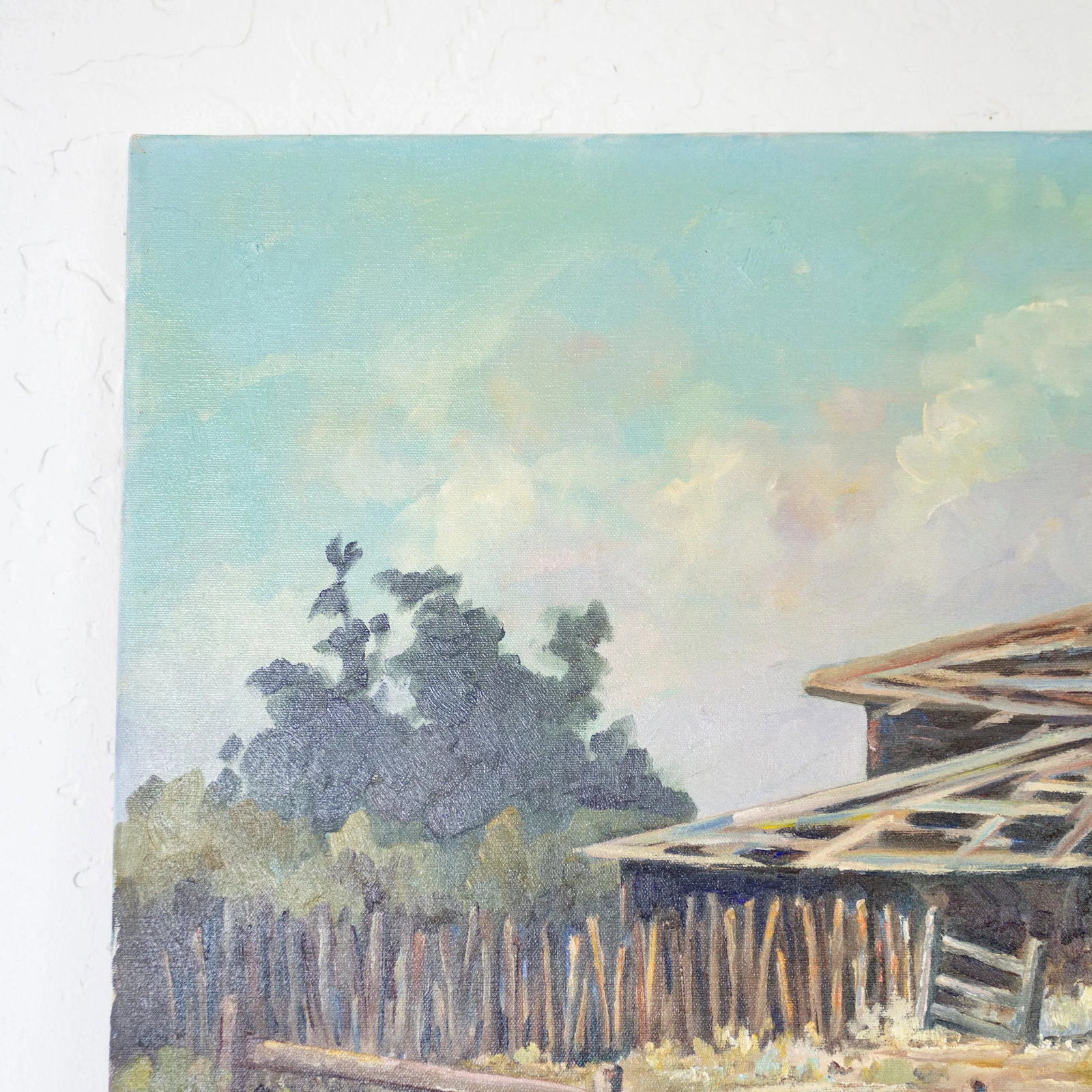 Rustic Western Primitive Rural Cabin Landscape Oil Painting 1977 - 9