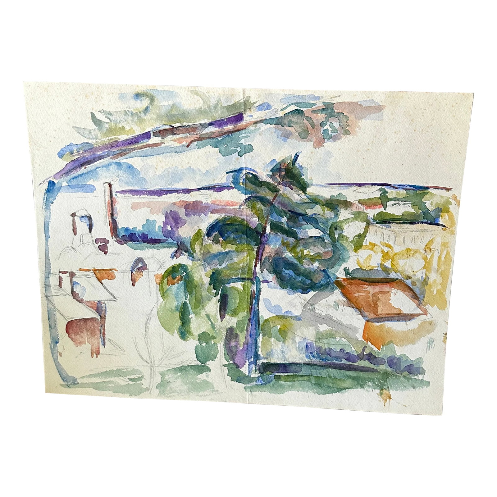 1970s Watercolor Painting of Tree and Village: Up for consideration is a beautiful watercolor painting of a tree and village. This piece would look lovely in your home and it is a great find for the interior design enthusiast. Please check out my
