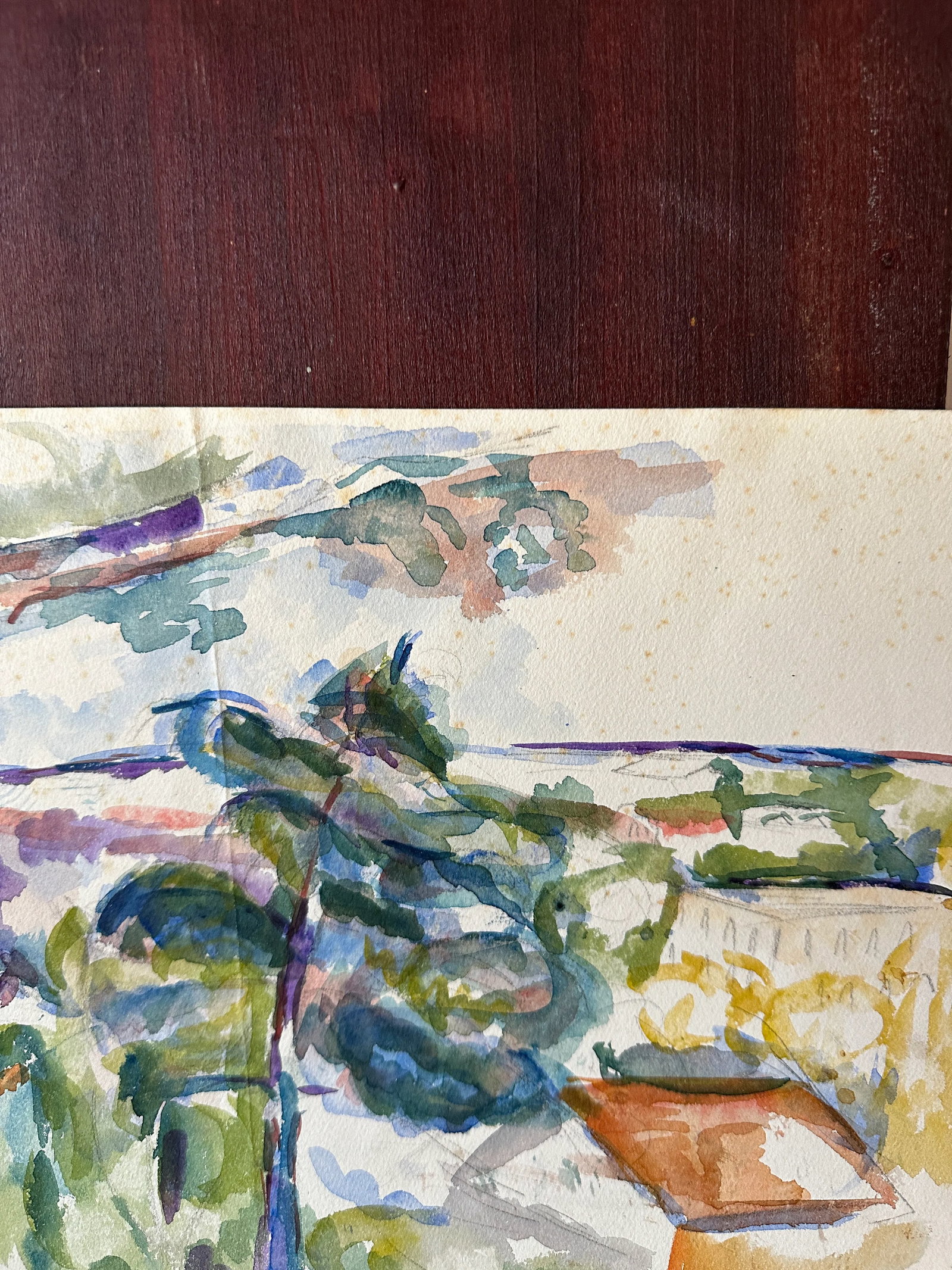 1970s Watercolor Painting of Tree and Village - 4