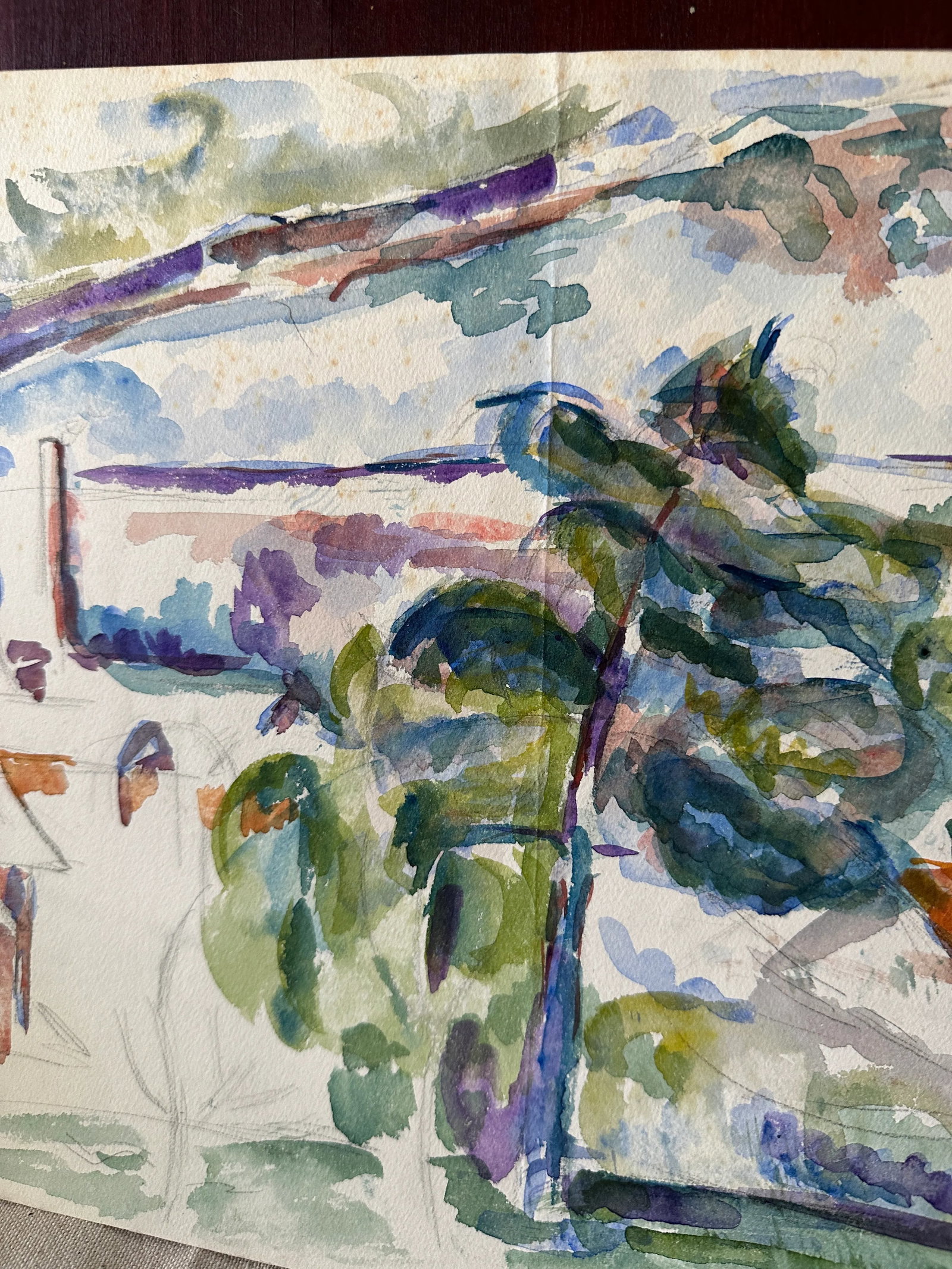1970s Watercolor Painting of Tree and Village - 8