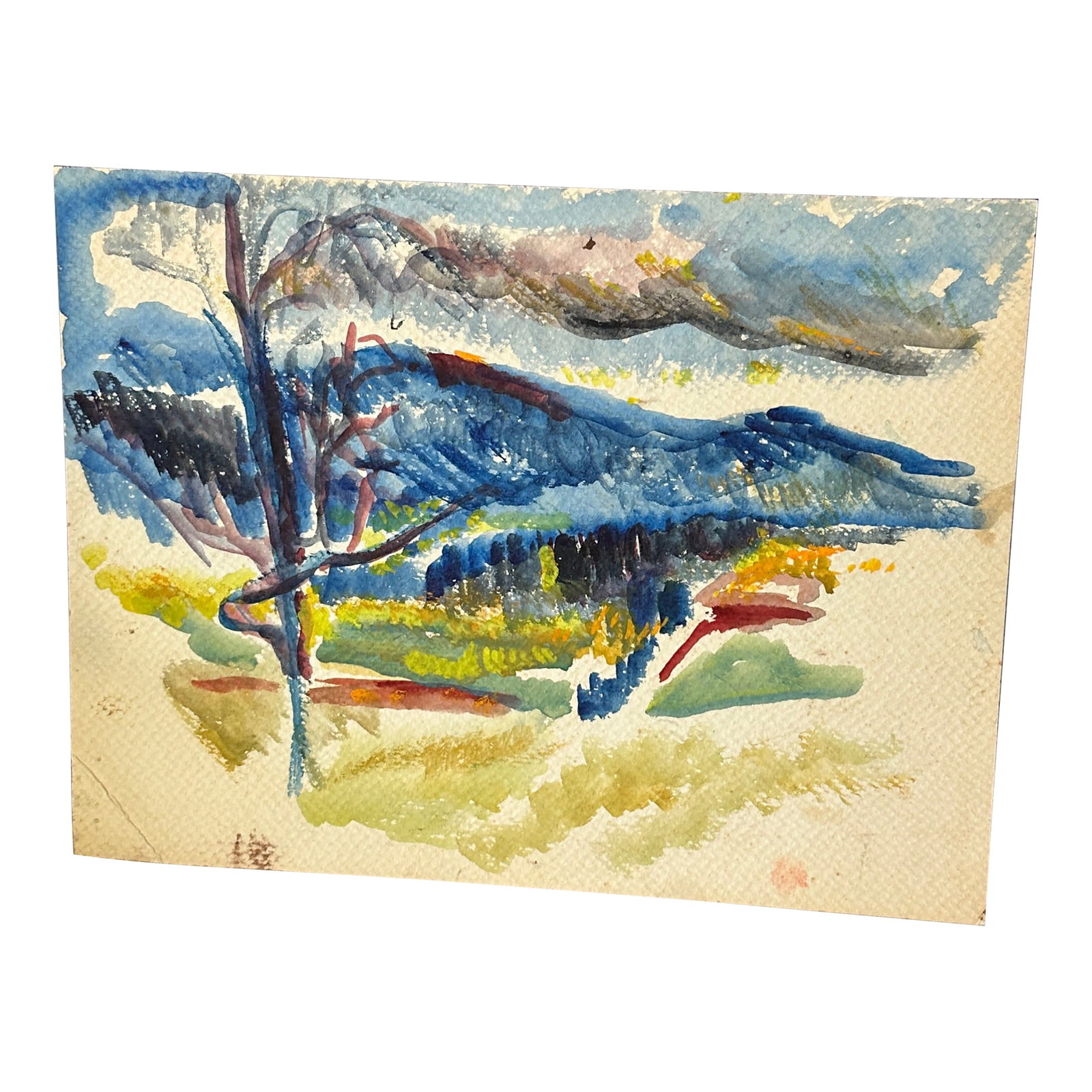 Vintage Colorful Abstract Mountain Landscape Watercolor Painting: Up for consideration is a beautiful watercolor painting of a mountain landscape. This piece would look lovely in your home and it is a great find for the interior design enthusiast. Please check out m