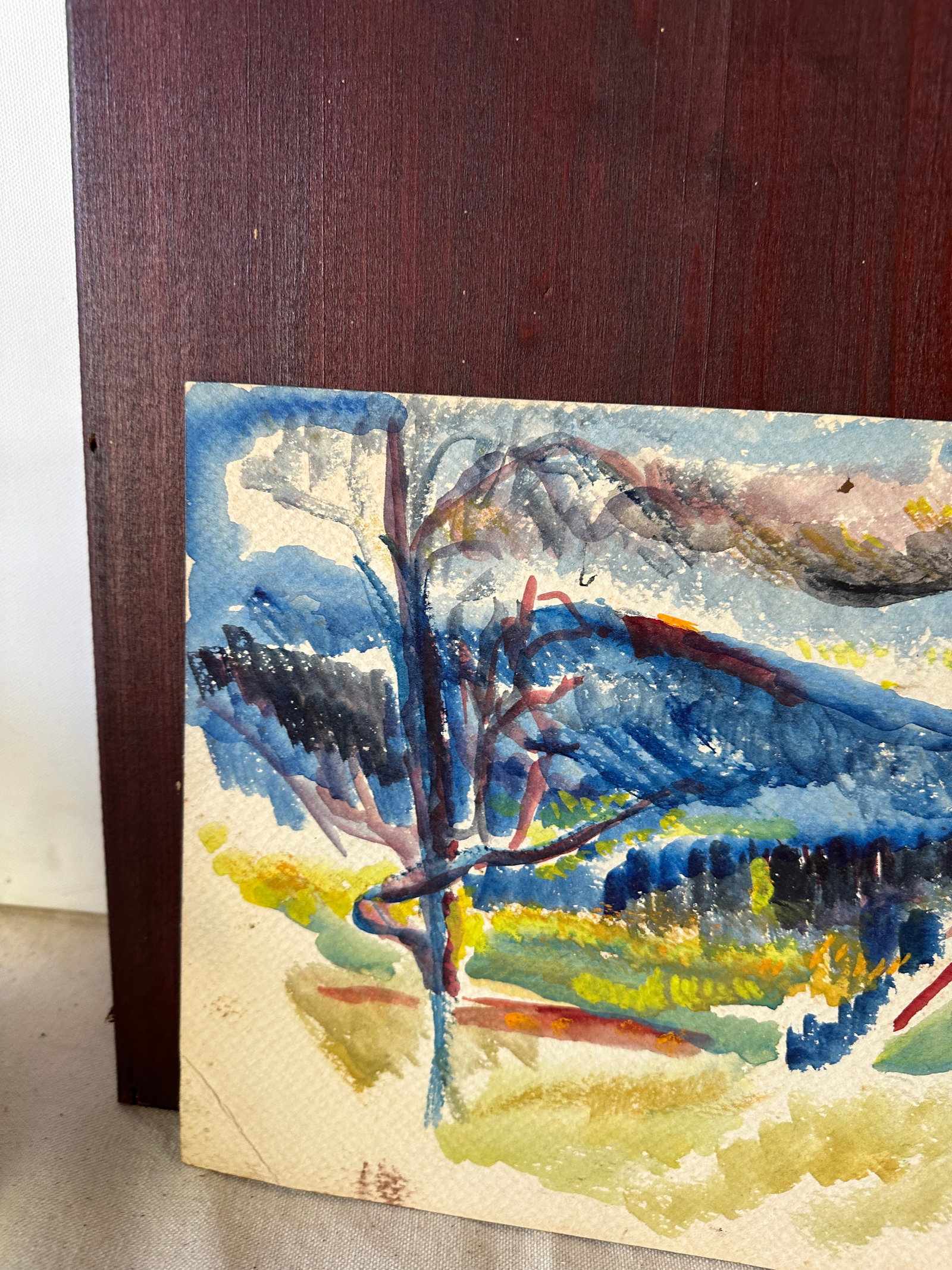 Vintage Colorful Abstract Mountain Landscape Watercolor Painting - 3