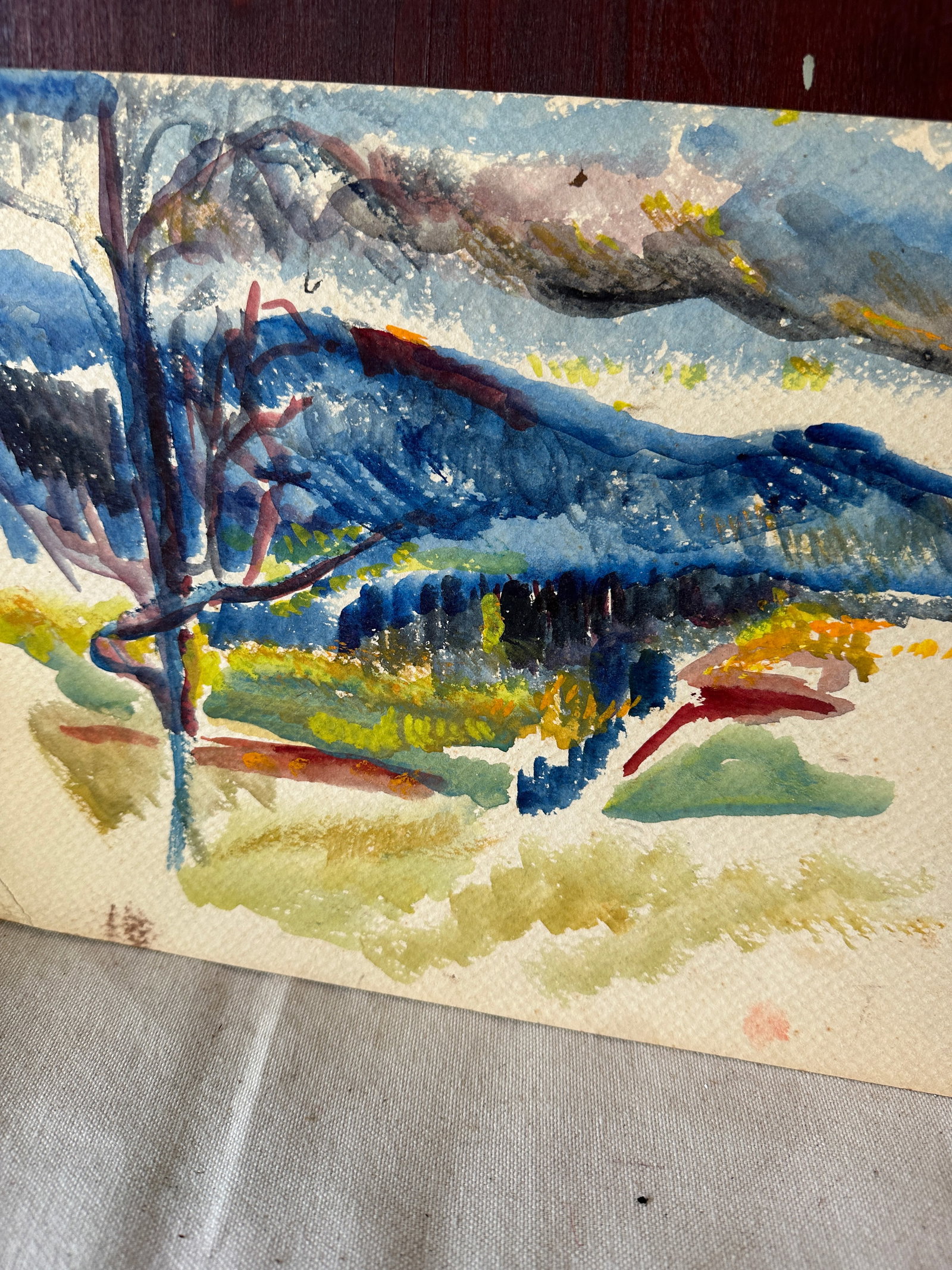 Vintage Colorful Abstract Mountain Landscape Watercolor Painting - 6
