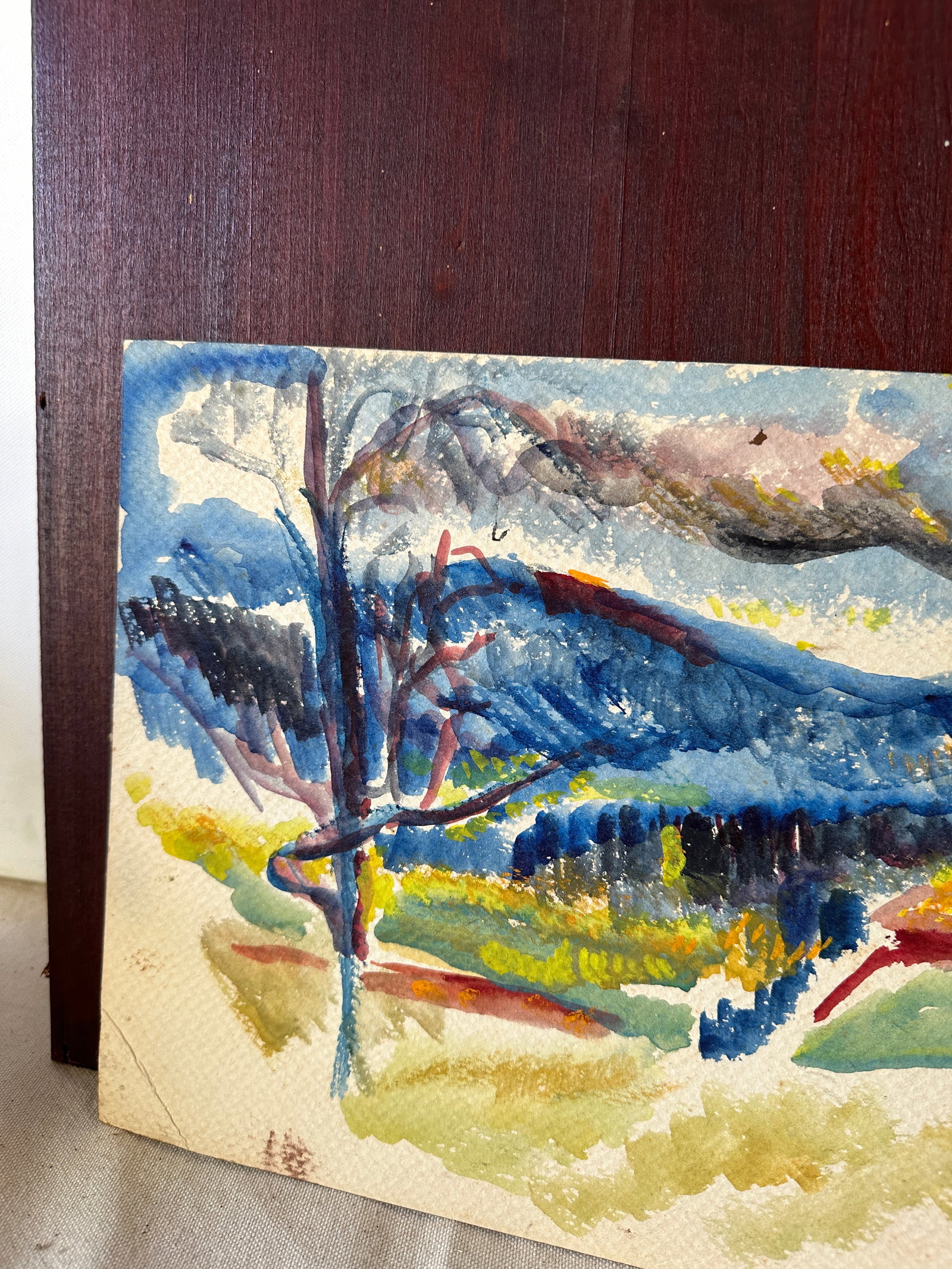 Vintage Colorful Abstract Mountain Landscape Watercolor Painting - 7