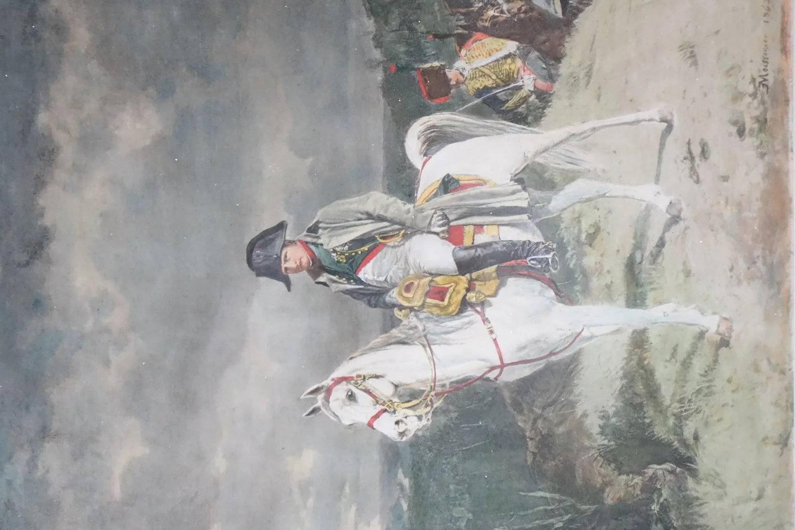 19th Century Print of Original Watercolor Painting Signed Moisonnier 1863, Framed - 5