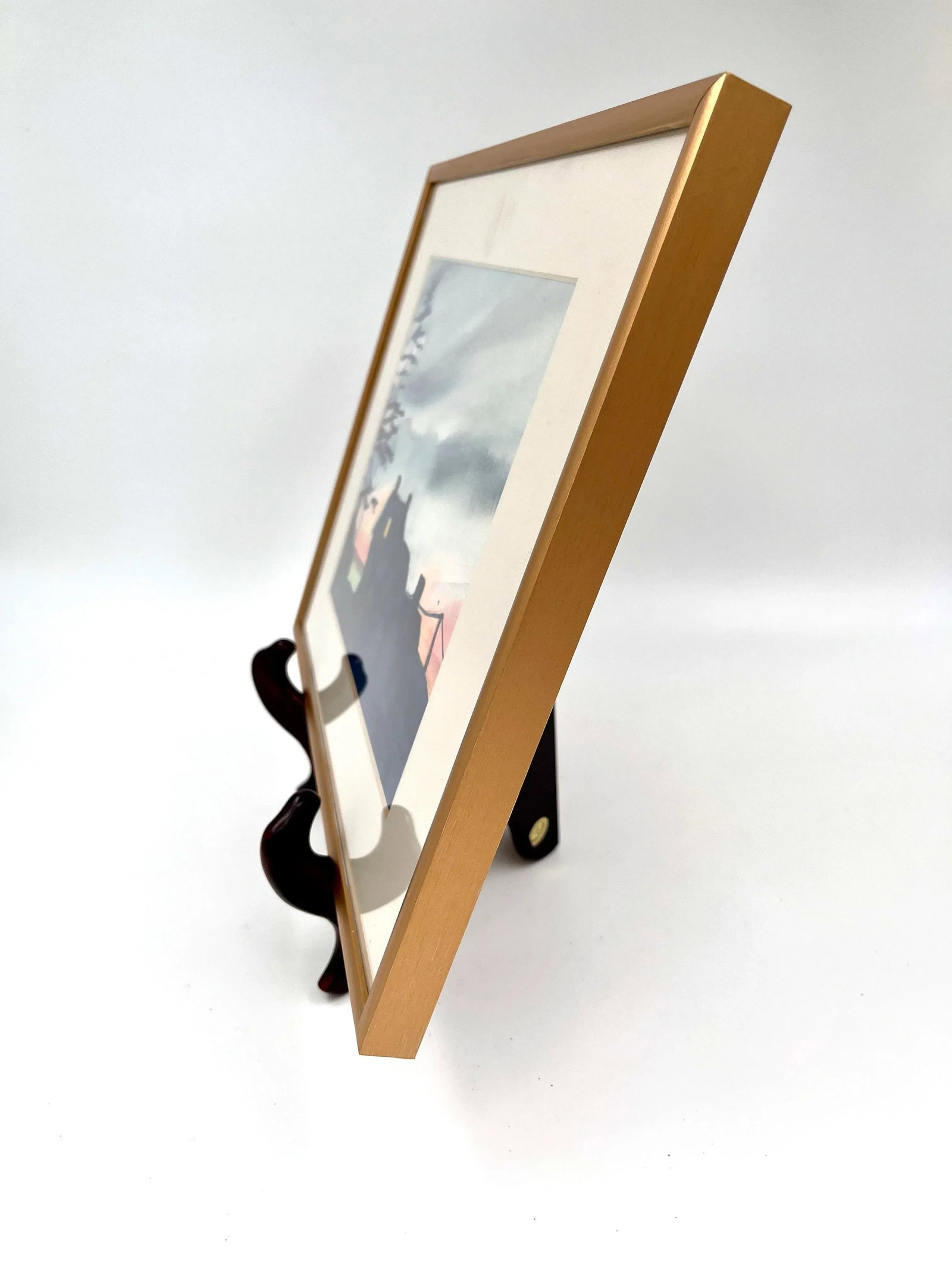 Original Contemporary Moody Watercolor Painting "Mohegan Sunset" in a Gold Metal Frame With Mat - 6