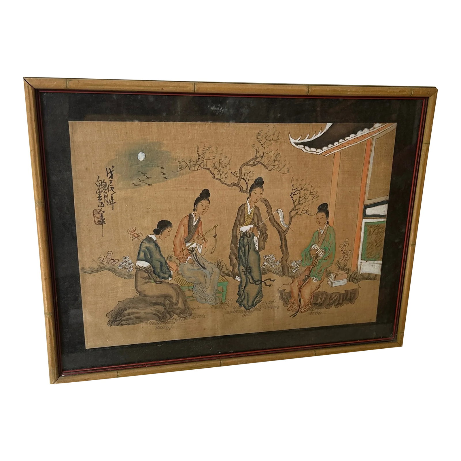 1970s Asian Pastel Drawing in Bamboo Frame: Up for consideration is a beautiful framed Asian pastel drawing in a bamboo frame. This would look lovely in your home and it is a great find for the interior design enthusiast. Please check out my
