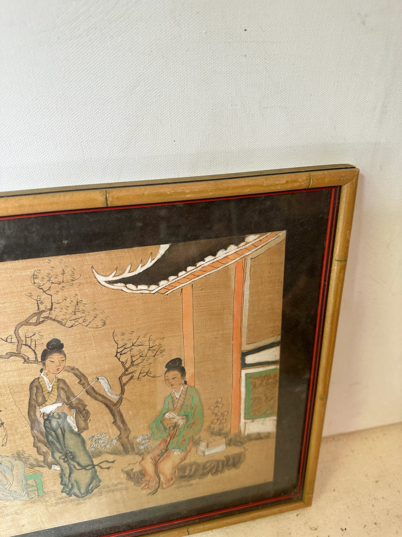 1970s Asian Pastel Drawing in Bamboo Frame - 3