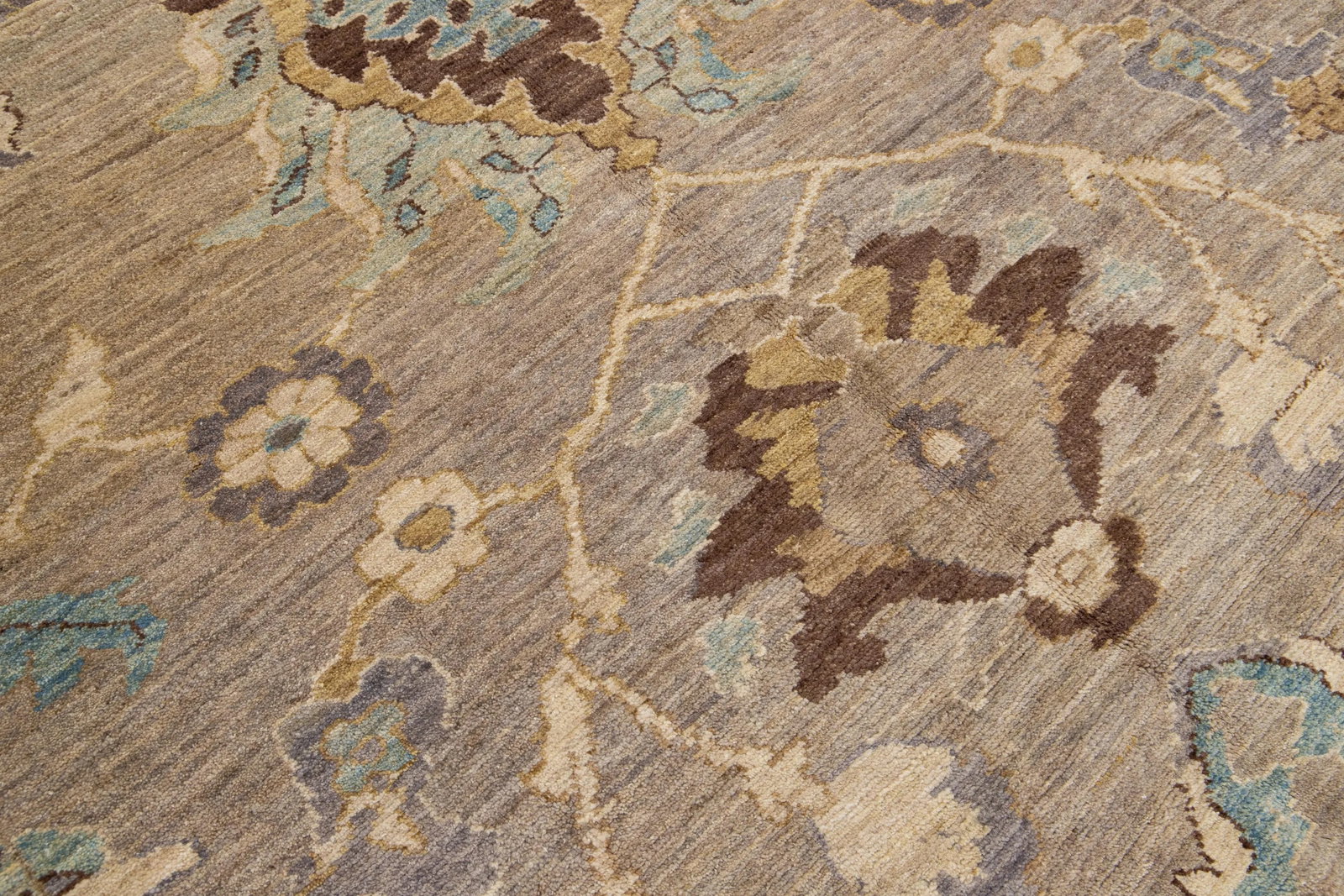 Allover Modern Designed Sultanabad Square Wool Rug in Light Brown - 10