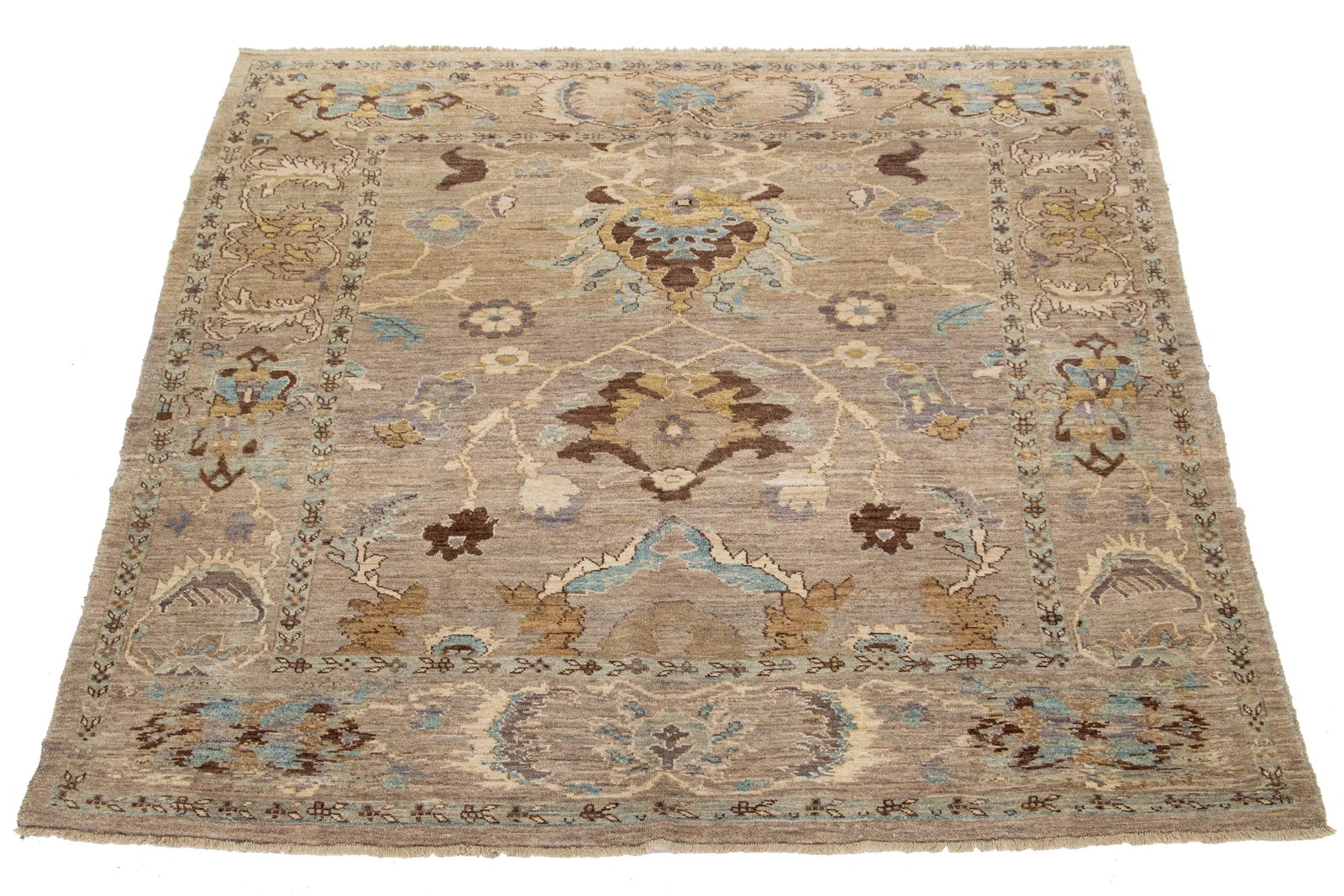 Allover Modern Designed Sultanabad Square Wool Rug in Light Brown - 2