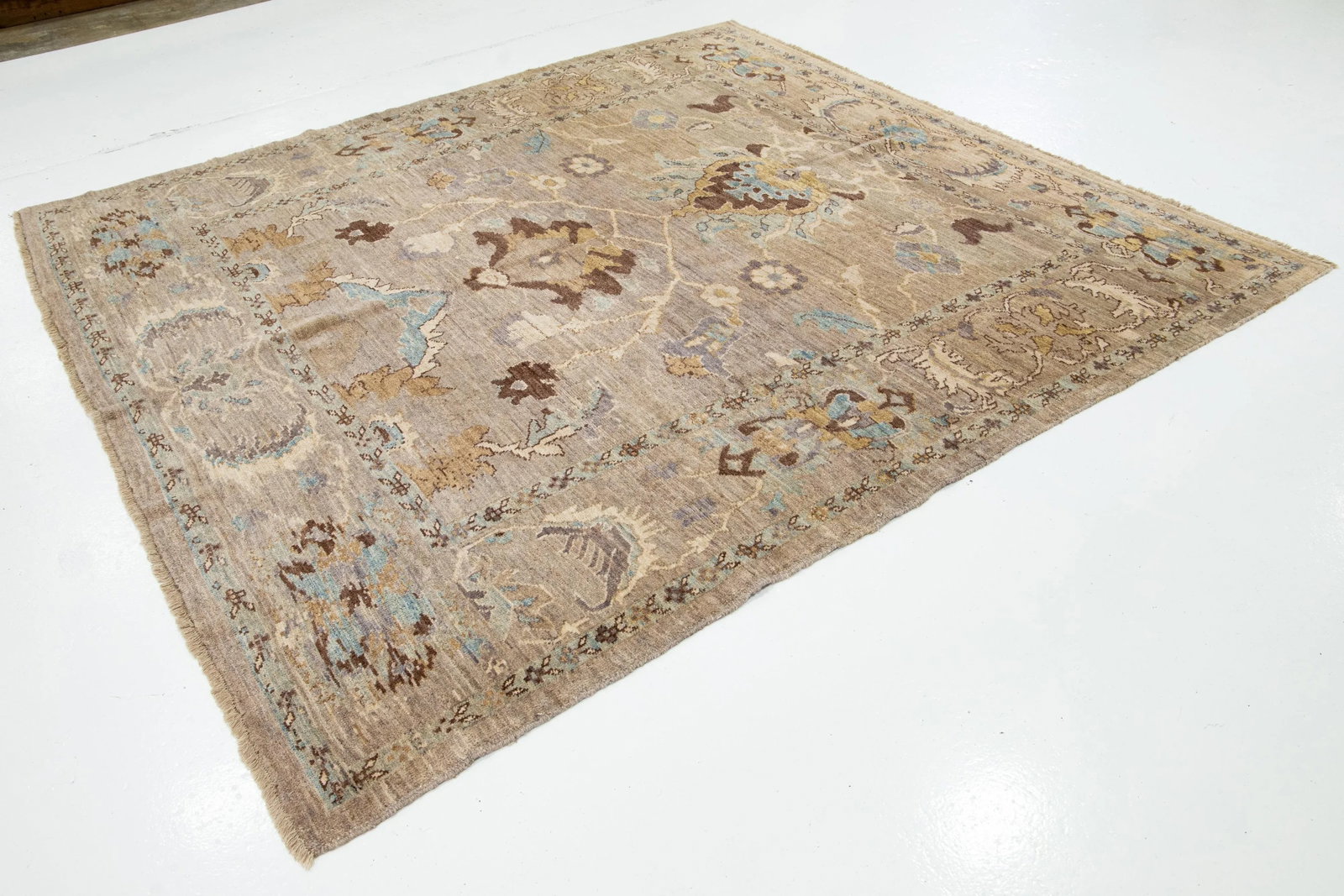 Allover Modern Designed Sultanabad Square Wool Rug in Light Brown - 3