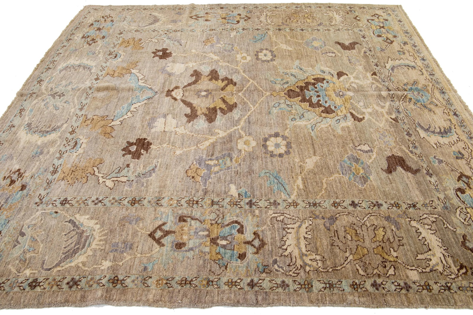Allover Modern Designed Sultanabad Square Wool Rug in Light Brown - 5
