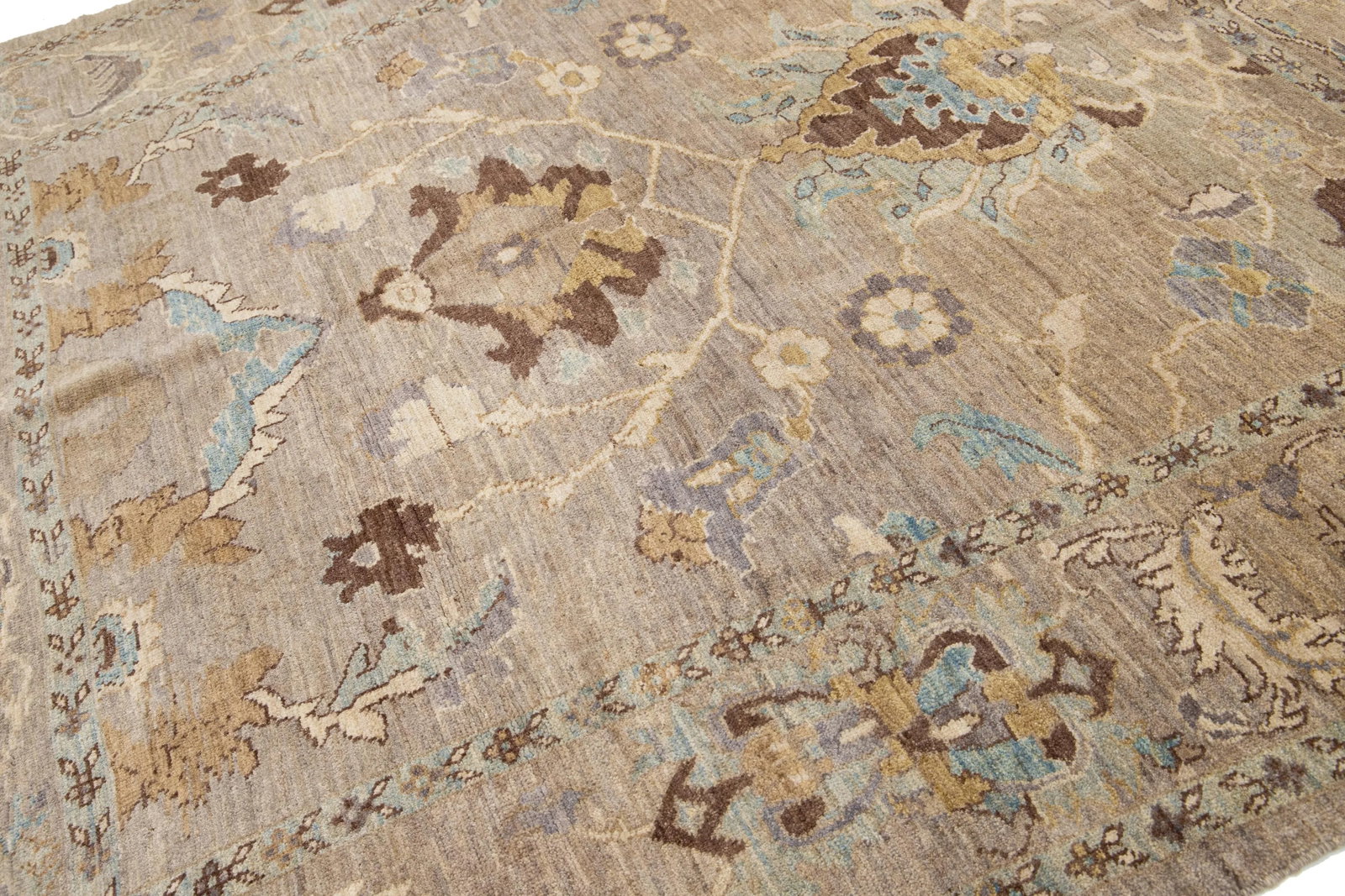 Allover Modern Designed Sultanabad Square Wool Rug in Light Brown - 6