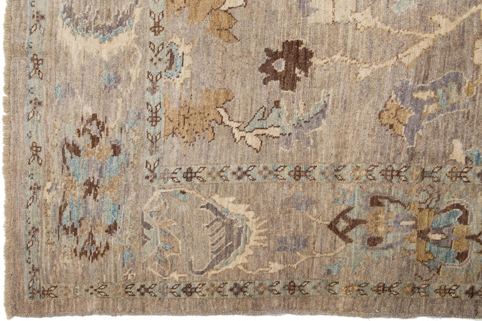 Allover Modern Designed Sultanabad Square Wool Rug in Light Brown - 7