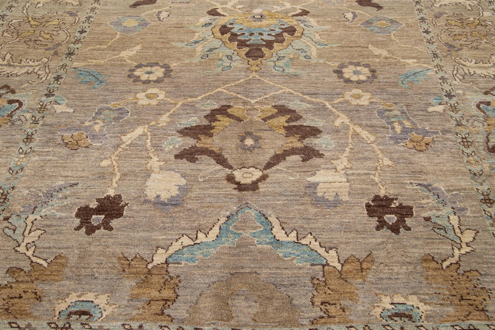 Allover Modern Designed Sultanabad Square Wool Rug in Light Brown - 9