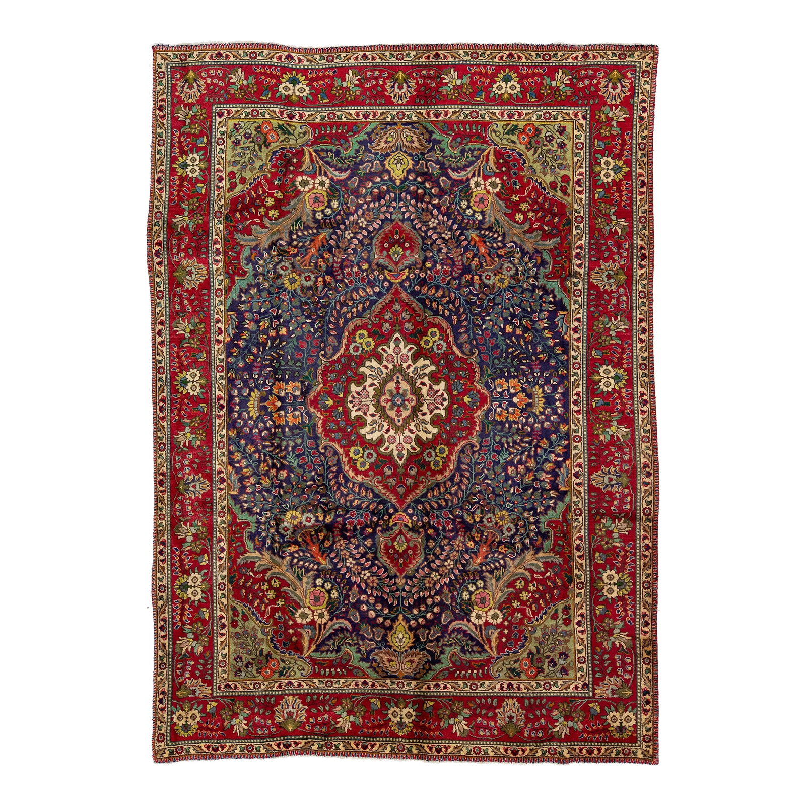 Medallion Designed Handmade Vintage Tabriz Wool Rug in Blue 7 X 9 (1 of 9)