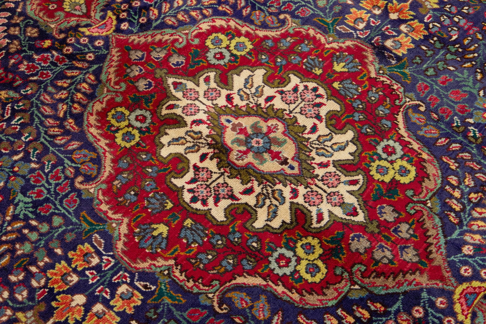 Medallion Designed Handmade Vintage Tabriz Wool Rug in Blue 7 X 9 - 4