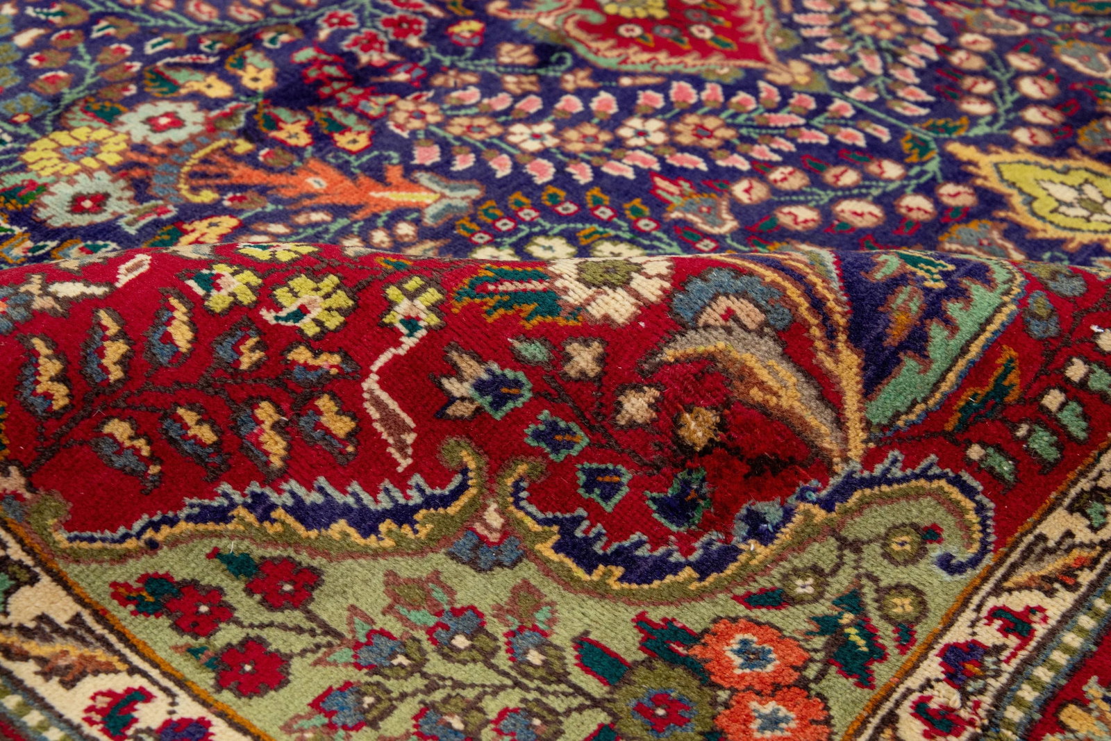 Medallion Designed Handmade Vintage Tabriz Wool Rug in Blue 7 X 9 - 5