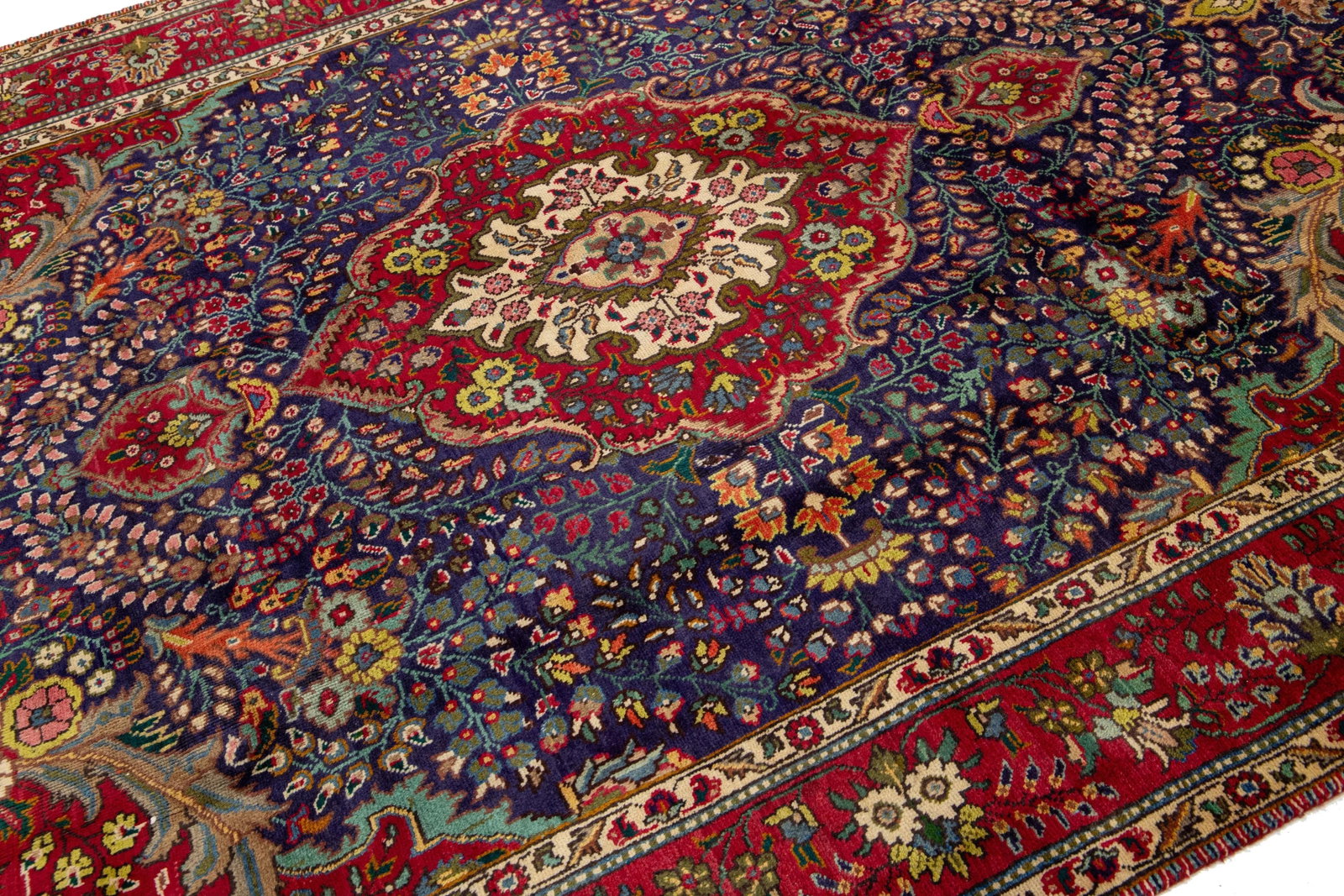 Medallion Designed Handmade Vintage Tabriz Wool Rug in Blue 7 X 9 - 7