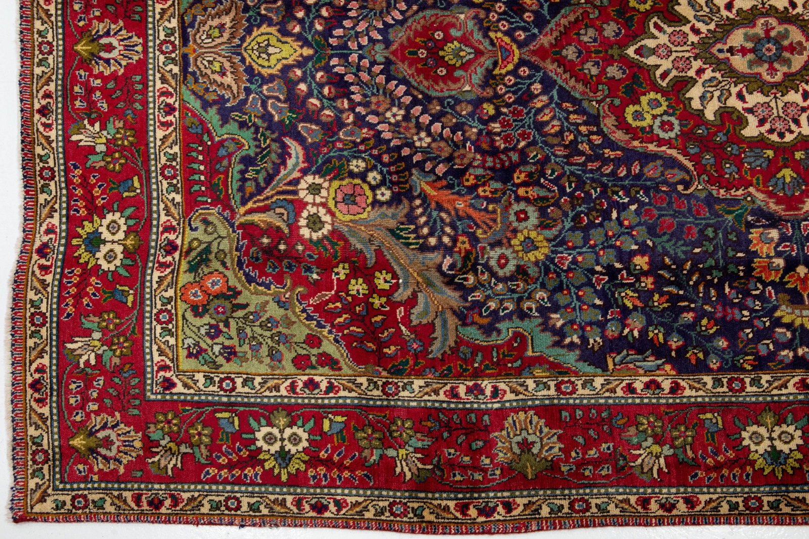 Medallion Designed Handmade Vintage Tabriz Wool Rug in Blue 7 X 9 - 8