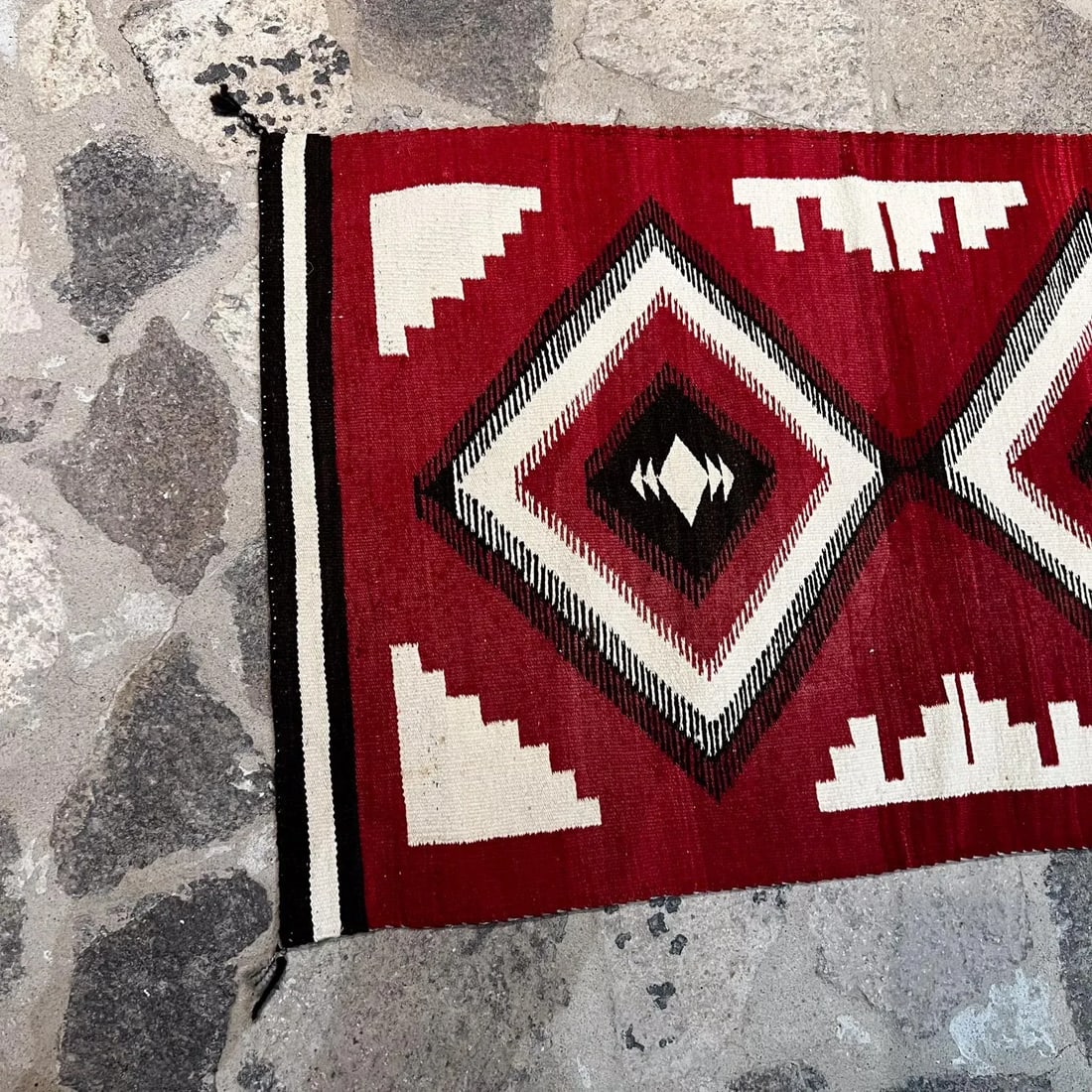 Handwoven Navajo Indian Flat Weave Textile, Geometric Design, 1900s - 12