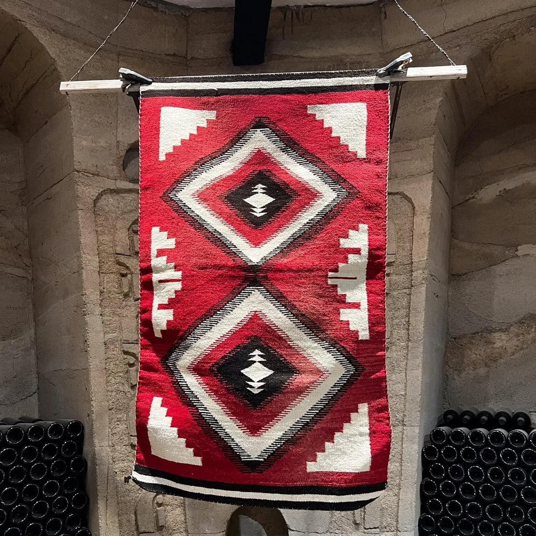 Handwoven Navajo Indian Flat Weave Textile, Geometric Design, 1900s - 2