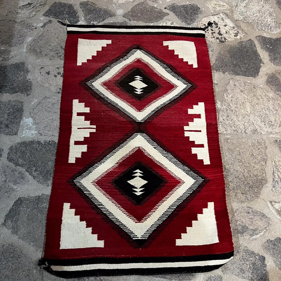 Handwoven Navajo Indian Flat Weave Textile, Geometric Design, 1900s - 3