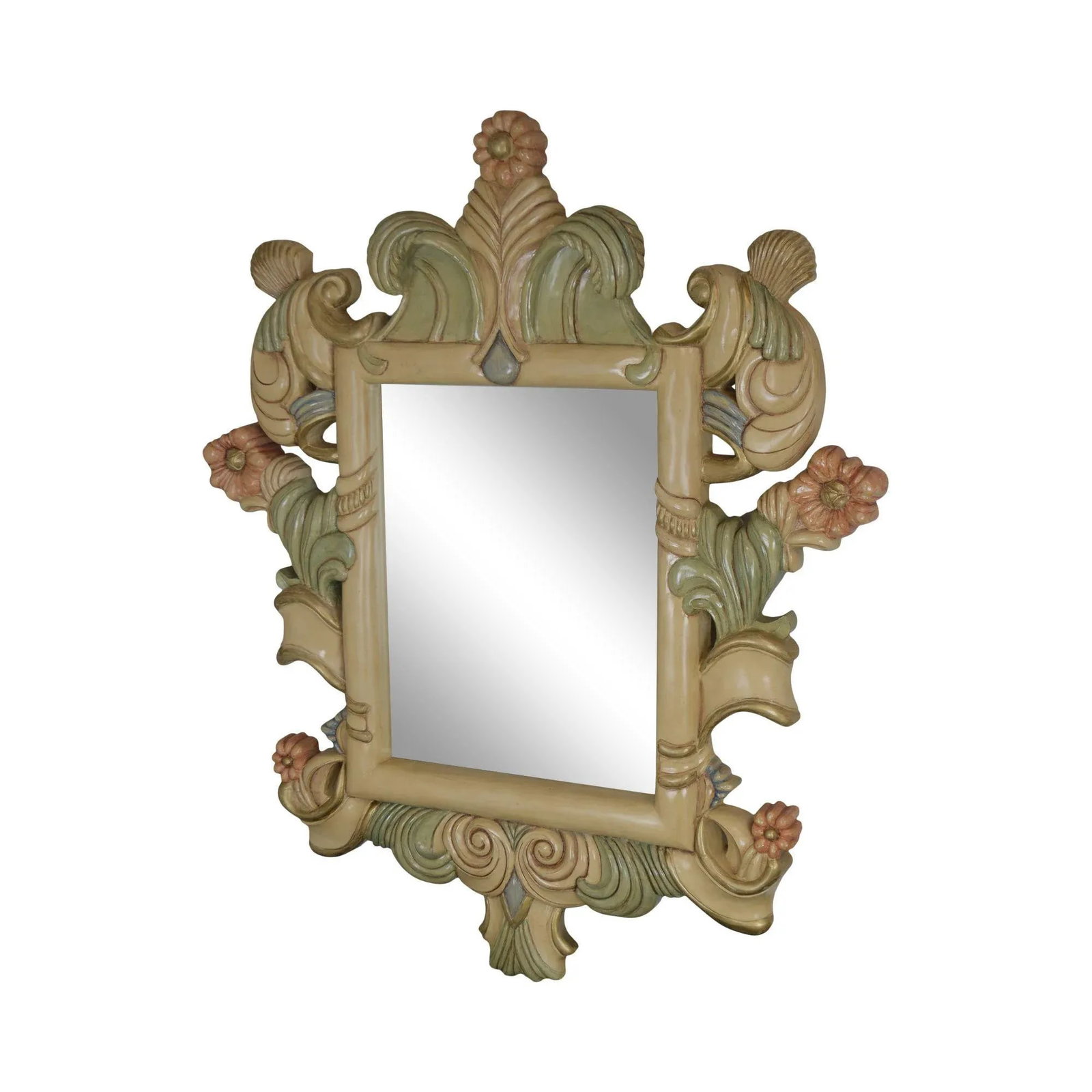 Hand Painted Large Carved Wood Frame Beveled Wall Mirror - 13