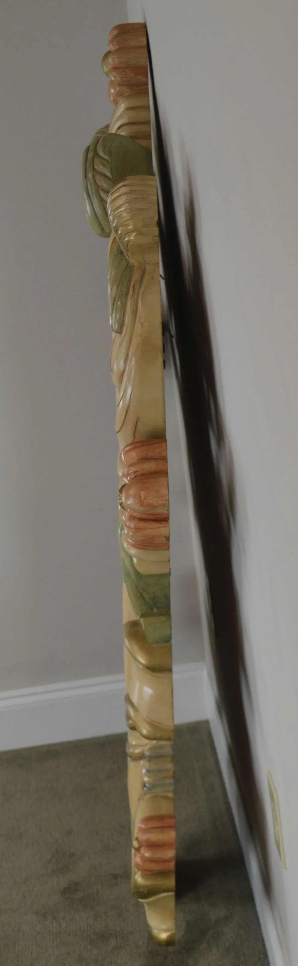 Hand Painted Large Carved Wood Frame Beveled Wall Mirror - 4