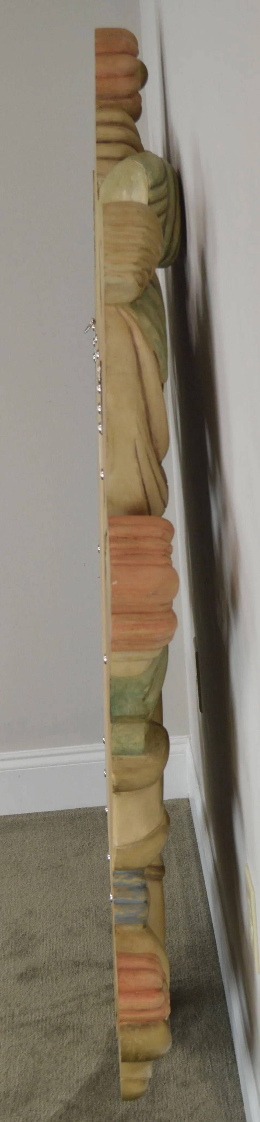 Hand Painted Large Carved Wood Frame Beveled Wall Mirror - 8