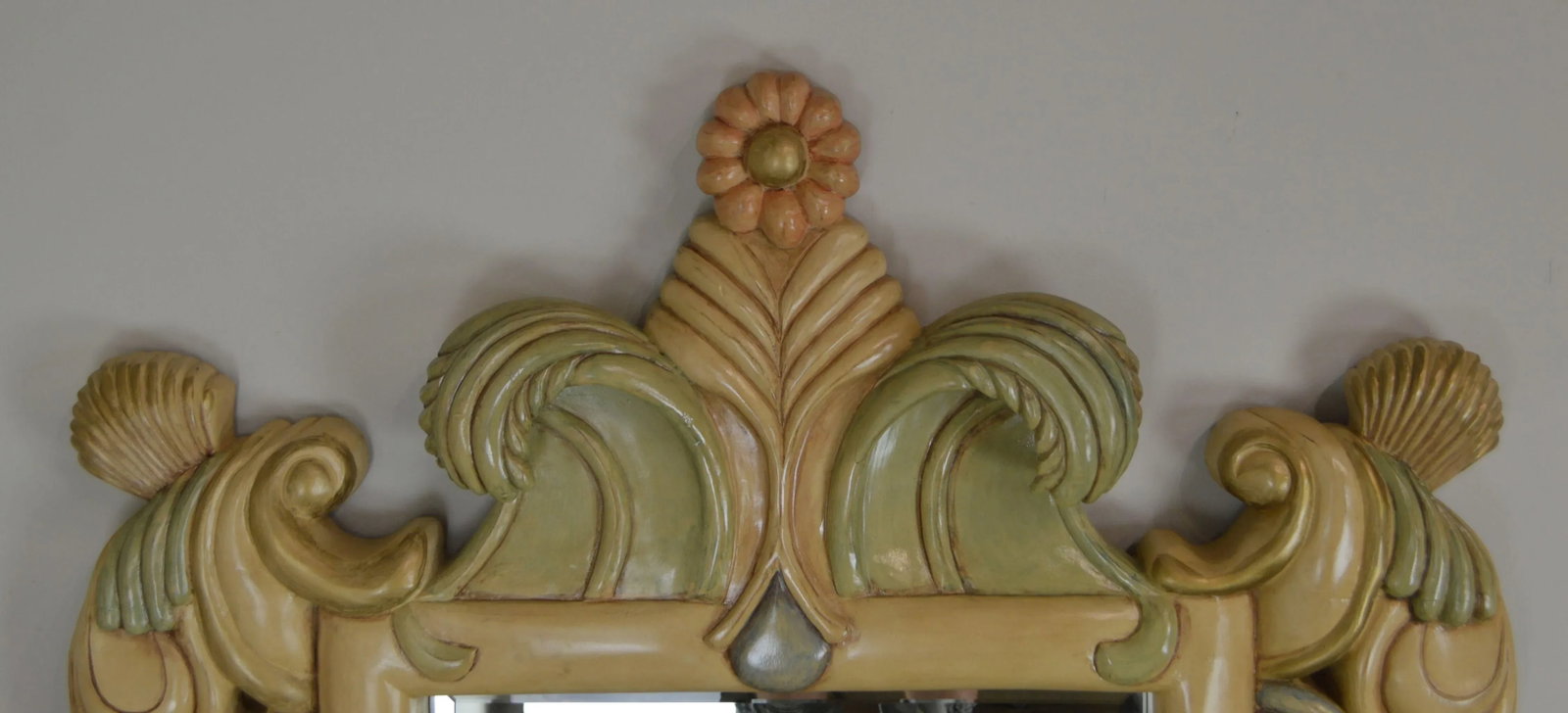 Hand Painted Large Carved Wood Frame Beveled Wall Mirror - 9