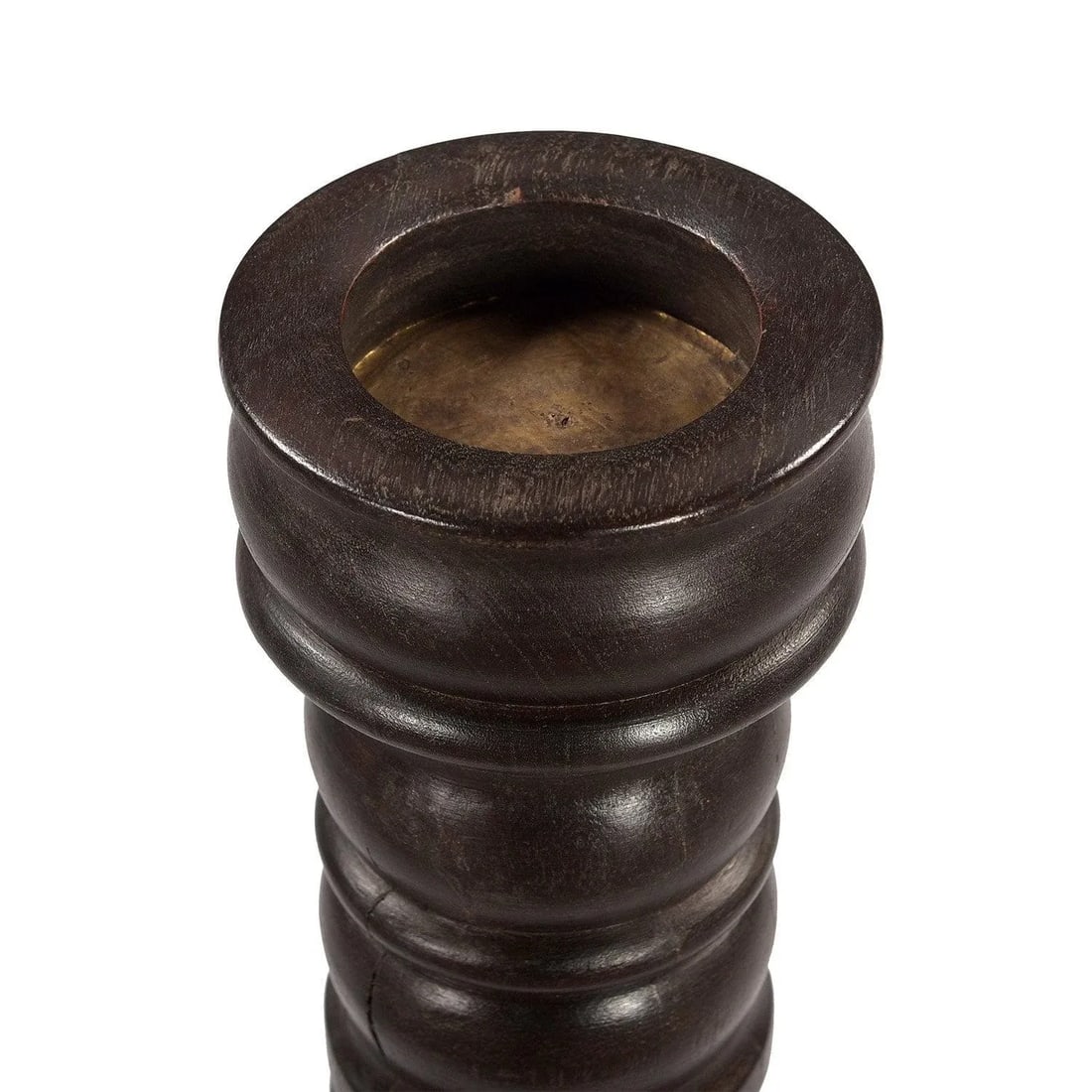 Vintage Hand Carved Tall Wooden Candle Stick in Dark Brown Finish - 2