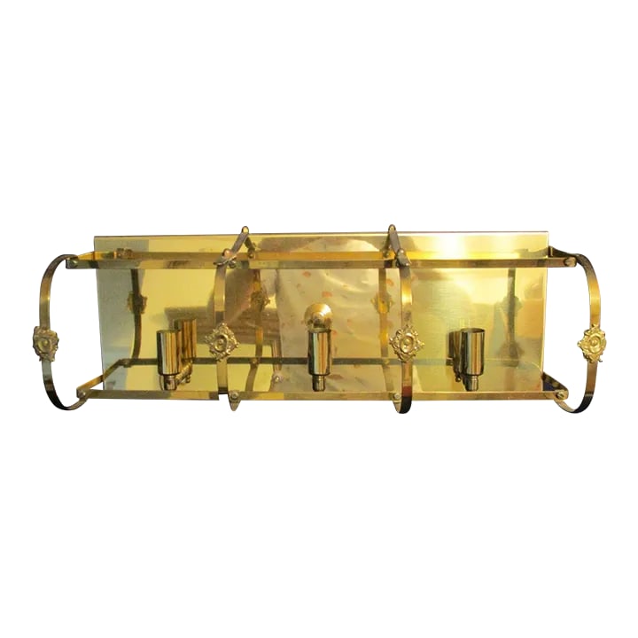 Vintage Brass Three Light Cage Floral Medallion Entryway Wall Light Fixture (1 of 11)