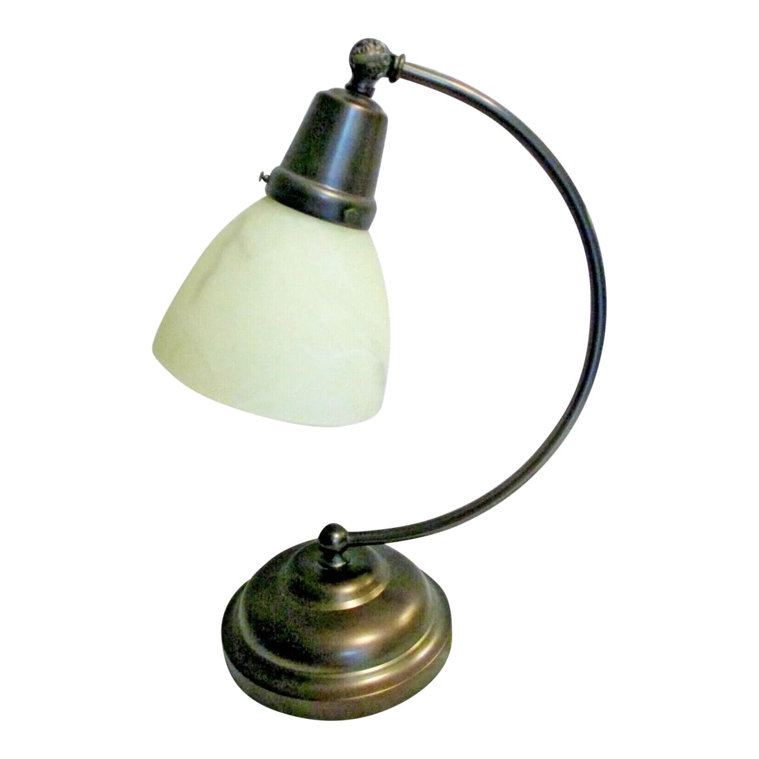 1990s OttLite Bronze Alabaster Shade Table Desk Lamp: OttLite Bronze Antique Style Alabaster Shade Desk Lamp 13DY1 The shade swivels and moves for your best positioning. Measures 17.00" tall with a 7.00" diameter. Condition: Alterations: Original