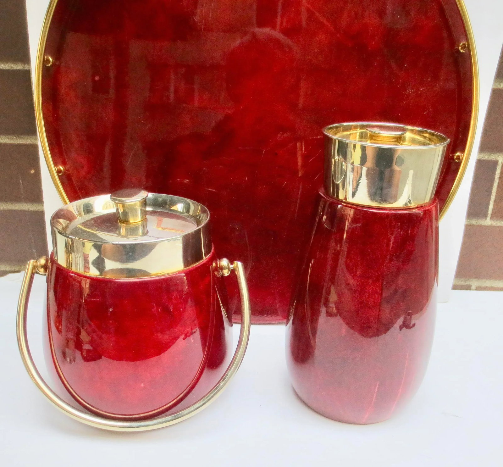 Aldo Tura Bar Set Lacquered Goat Skin -Set of 4 - 5
