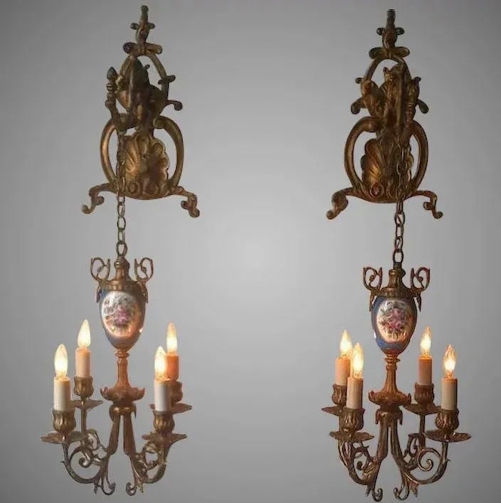 Floral Pendant Lights or Sconces - a Pair - 10