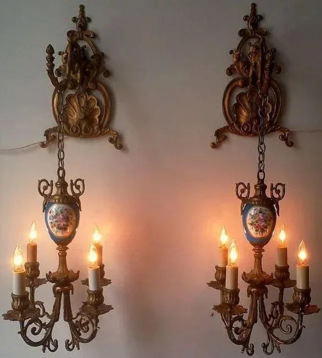 Floral Pendant Lights or Sconces - a Pair - 9