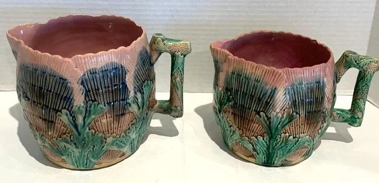 Late 19th Century Collection of Six Etruscan Majolica Shell and Seaweed Pitchers - 2