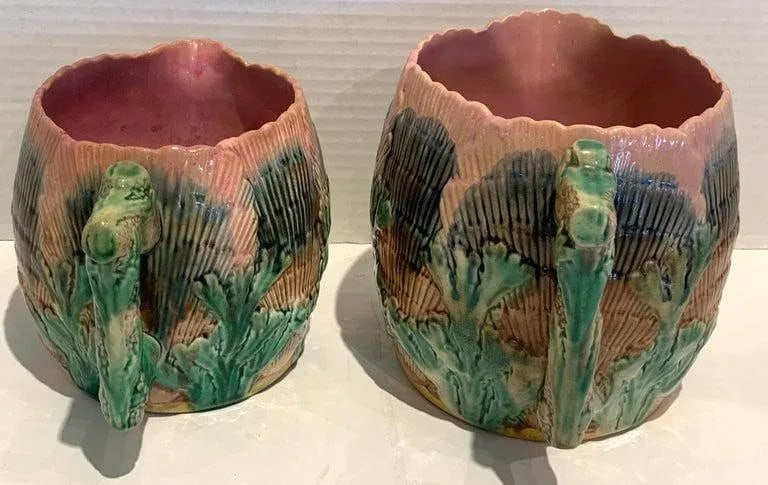 Late 19th Century Collection of Six Etruscan Majolica Shell and Seaweed Pitchers - 7