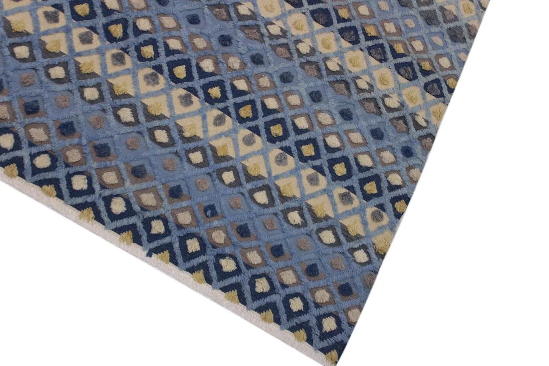 1990s Modern Moroccan High-Low Pile Lt. Blue Wool Rug - 9'3'' * 12'4'' - 3