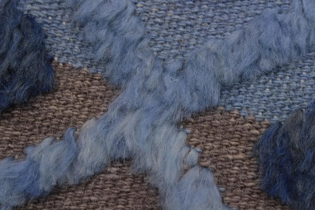 1990s Modern Moroccan High-Low Pile Lt. Blue Wool Rug - 9'3'' * 12'4'' - 5