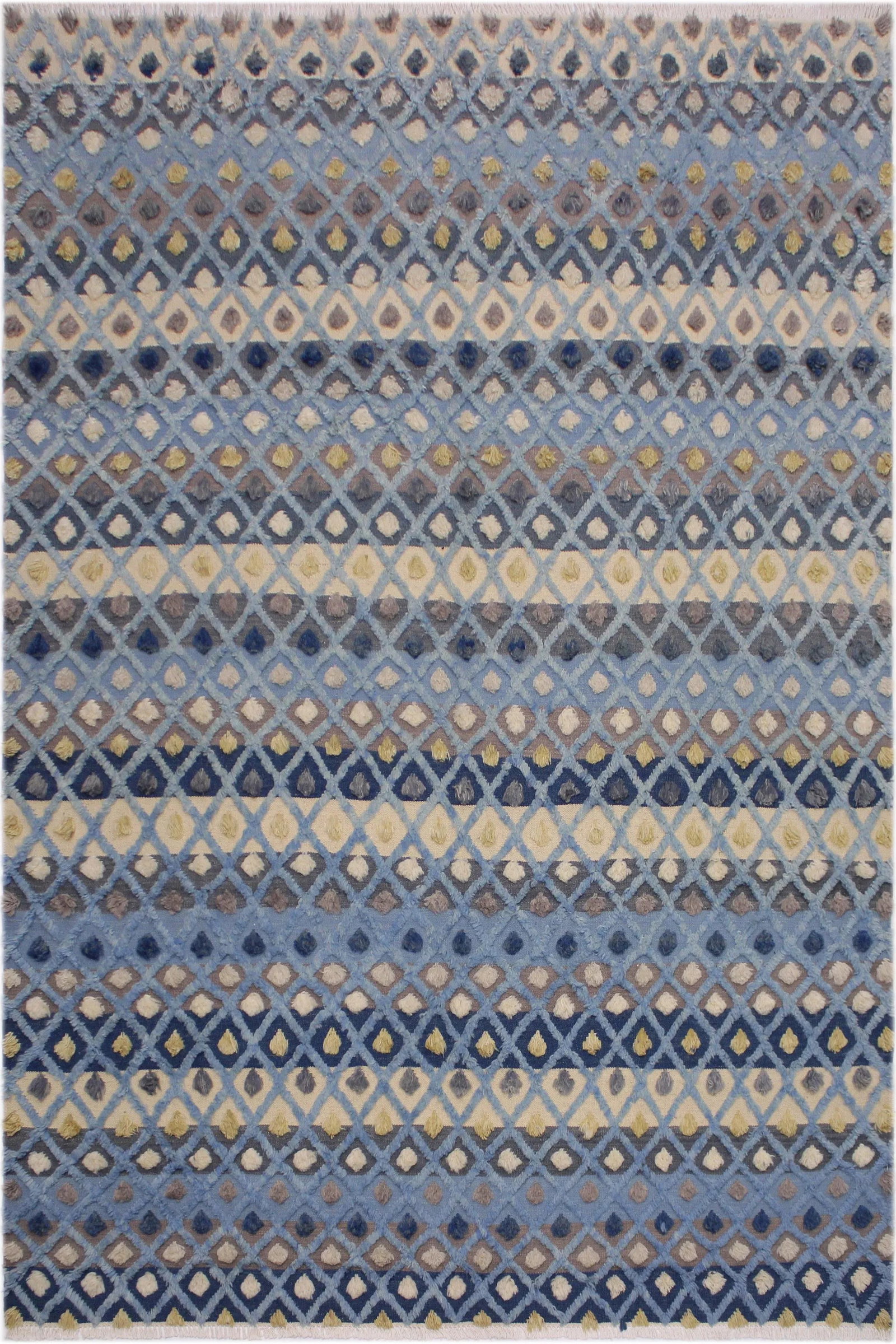 1990s Modern Moroccan High-Low Pile Lt. Blue Wool Rug - 9'3'' * 12'4'' - 8